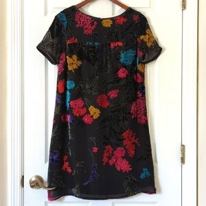 Maeve Anthropologie Alisa Floral Burnout Velvet & Silk Mini Tee Dress Black 4P